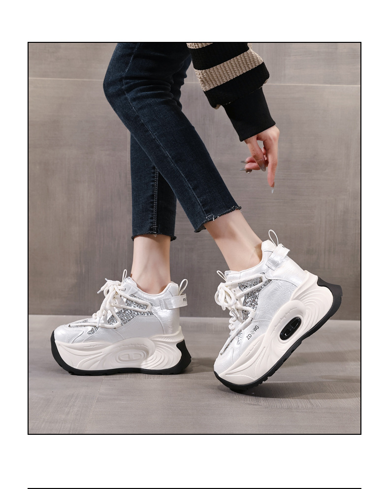 Giày sneaker nữ đế dày tăng chiều cao phong cách châu Âu — Màu đen chi tiết 19