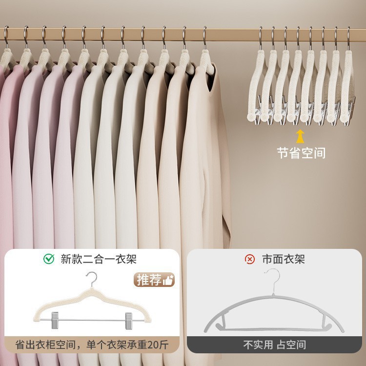 ✅2025 percha de flocado percha de ropa doméstica con clip sin rastro antideslizante conjunto transfronterizo soporte de ropa de almacenamiento especial