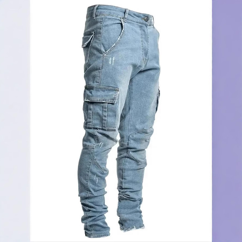 Crane Pants Men's Trendy Brand Slim-fit Skinny Jeans Korean Style Trendy Distinctive Ankle Pants Ins Tight Pocket Pants Crane Pants Men's Trendy Brand Slim-fit Skinny Jeans Korean Style Trendy Distinctive Ankle Pants Ins Tight Pocket Pants