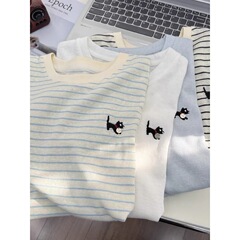 特大サイズ 150kg ストライプ半袖レディース Tシャツルーズ刺繍トップ 2025 新しいファッション新しいスタイル多用途
