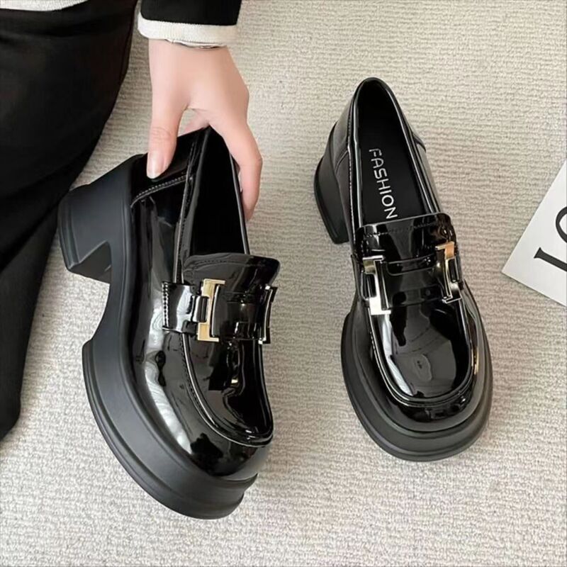 High-Heeled Thick-Soled Loafers 2025 Spring & Fall New Style Small Height-Increasing Flats British Style One-Leg Small Leather Shoes for Women High-Heeled Thick-Soled Loafers 2025 Spring & Fall New Style Small Height-Increasing Flats British Style One-Leg Small Leather Shoes for Women