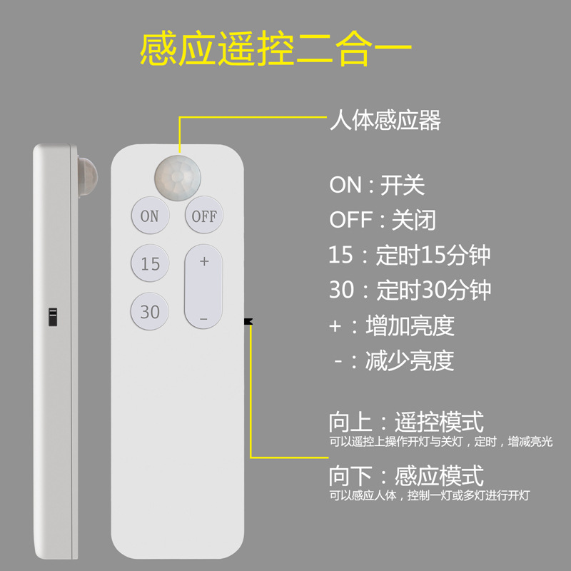 新款usb充電遙控櫥柜燈分體感應燈玄關(guān)走廊人體感應夜燈LED床頭燈