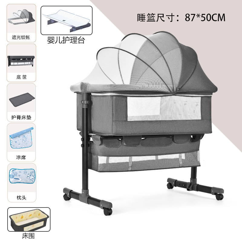 Cama cuna multifuncional para recién nacidos, extraíble con cama plegable, cama para juegos para bebés, mesa de pañales con rodillo
