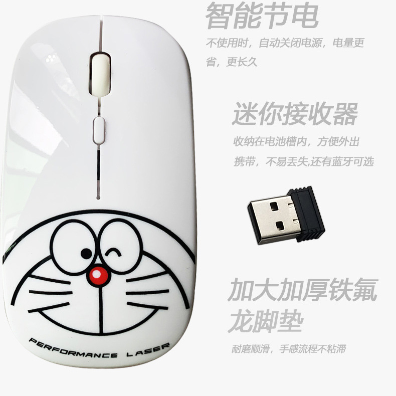 Linda chica de impresión ratón ultrafino mini ratón inalámbrico de dibujos animados Doraemon gato hellokitty Doraemon
