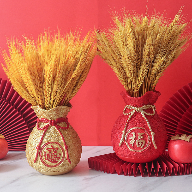 Resin lucky bag vase wheat ears dried flowers fortune fruit red fruit wedding decorations dealer super New Year opening decorations wholesale
