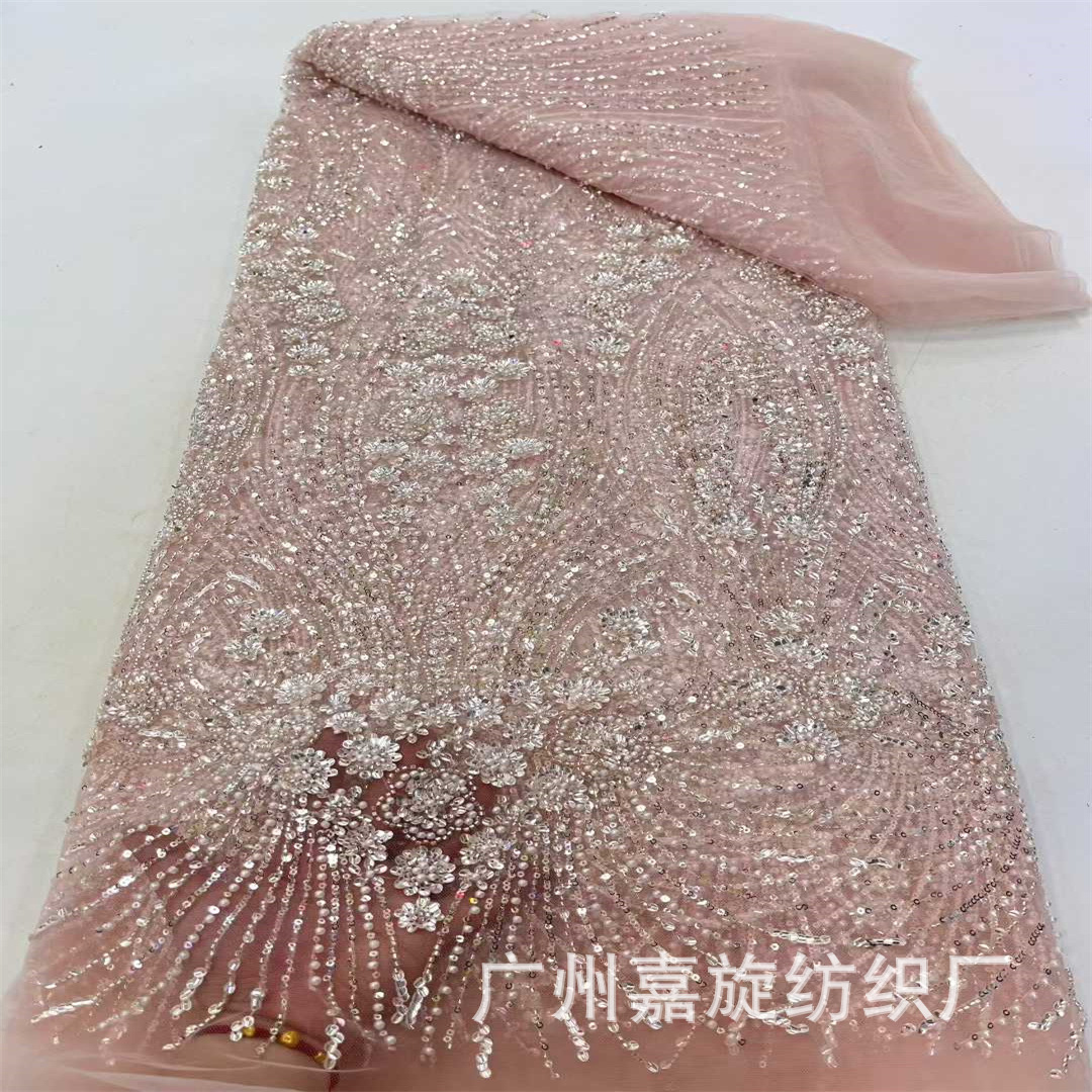 Estilo europeo de la industria pesada perlas + laminado bordado vestido de novia vestido de mujer cheongsam ropa de moda tela de encaje