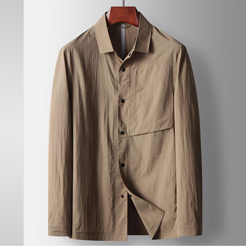 Herrenbekleidung Frühlings- und Sommerstil Revers leicht zerknitterte Hemdversion bügelfreie Jacke junge und mittlere Alter Luxus lässige Hautkleidung_voghion.com