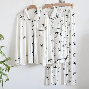 Modal Pajamas Spring and Autumn Lapel Long Sleeve Pants New Cartoon Cardigan Thin Home Pajamas suit Can Wear