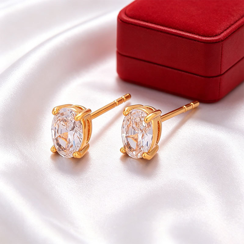 Aretes de Botón con Piedra Única de Aleación de Cobre Galvanizado para Mujeres