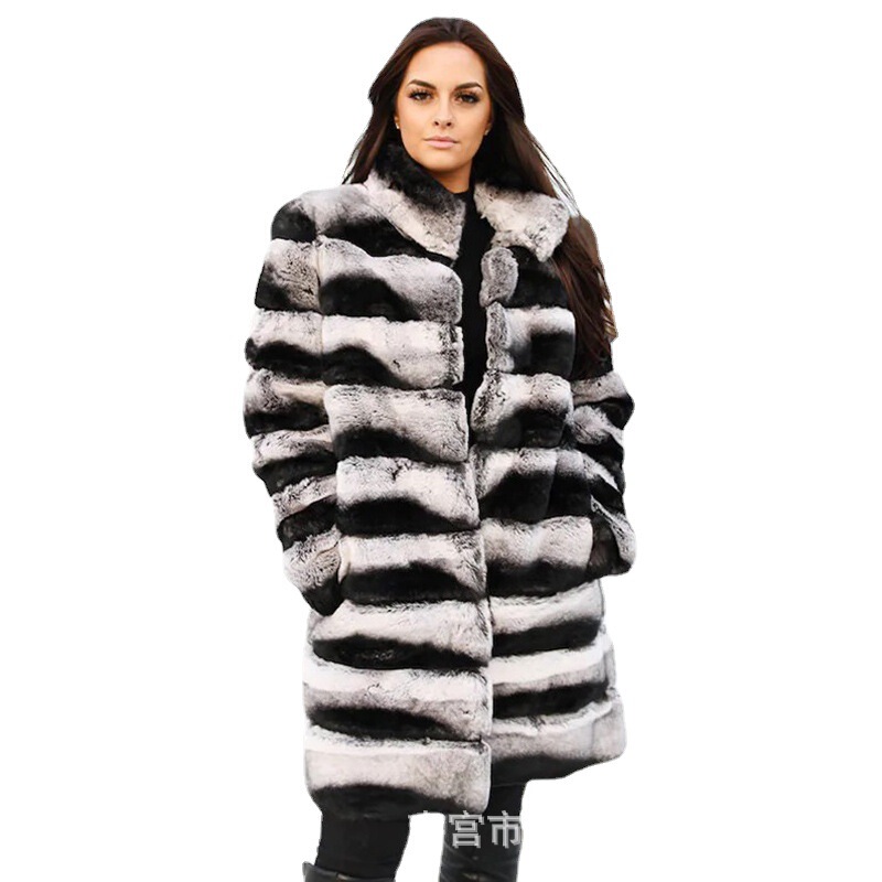 Winter foreign trade new fur coat Rex rabbit fur long green purple blue cross-border imitation Totoro coat a generation of hair