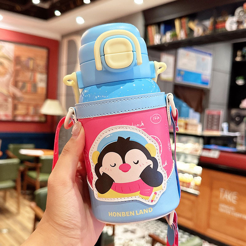 어린이 316 스테인리스 보온병 빨대 물병 어깨끈 550ml