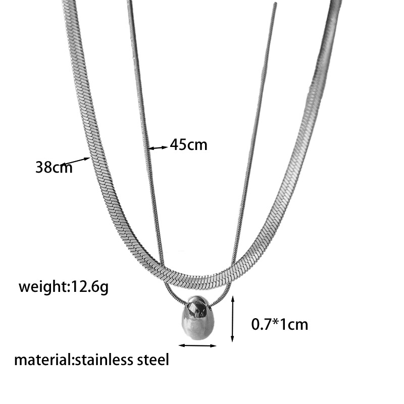 【XKN1258】더블 레이어 물방울 목걸이 스틸 컬러