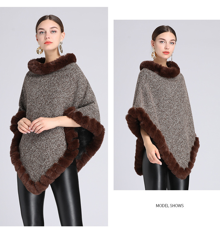 Stickad tröja i plusstorlek med fleece och tjock pälskrage_voghion.com