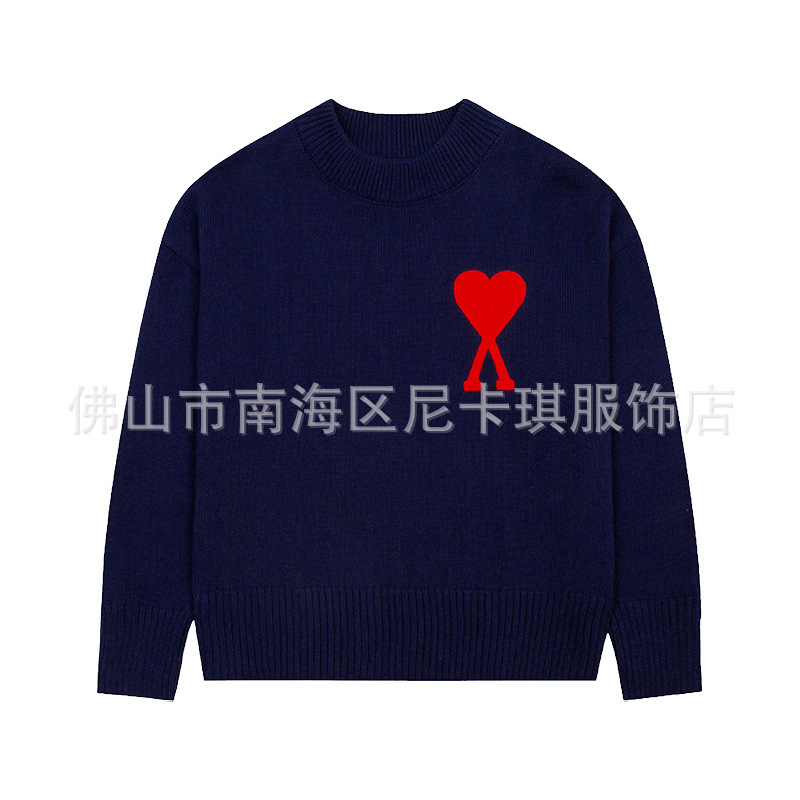 大注目！ ami セーター ラウンドネック ビッグラブ 25ss 新しいカップルルーズ長袖クロスボーダーウール女性のセーター|undefined