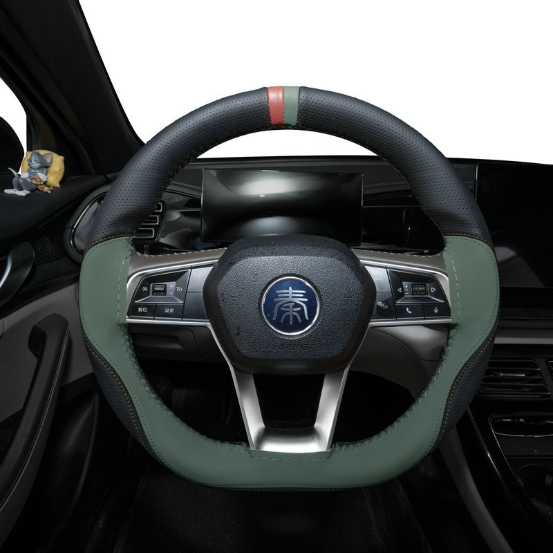 Universal three-spoke steering wheel cover for new energy vehicles, available in 11 colors, thin leather handlebar cover, hand-stitched genuine leather handlebar cover