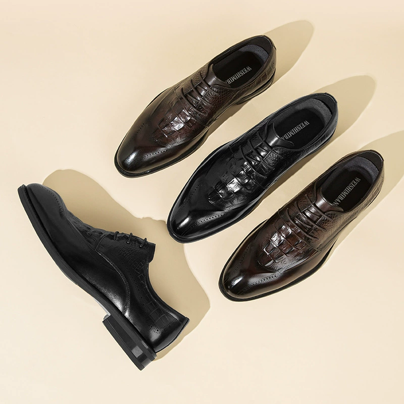 Four Seasons Однотонные высококачественные кожаные туфли, мужское Деловое платье из натуральной кожи с крокодиловым узором, остроконечные британские свадебные кожаные туфли ручной работы для мужчин
