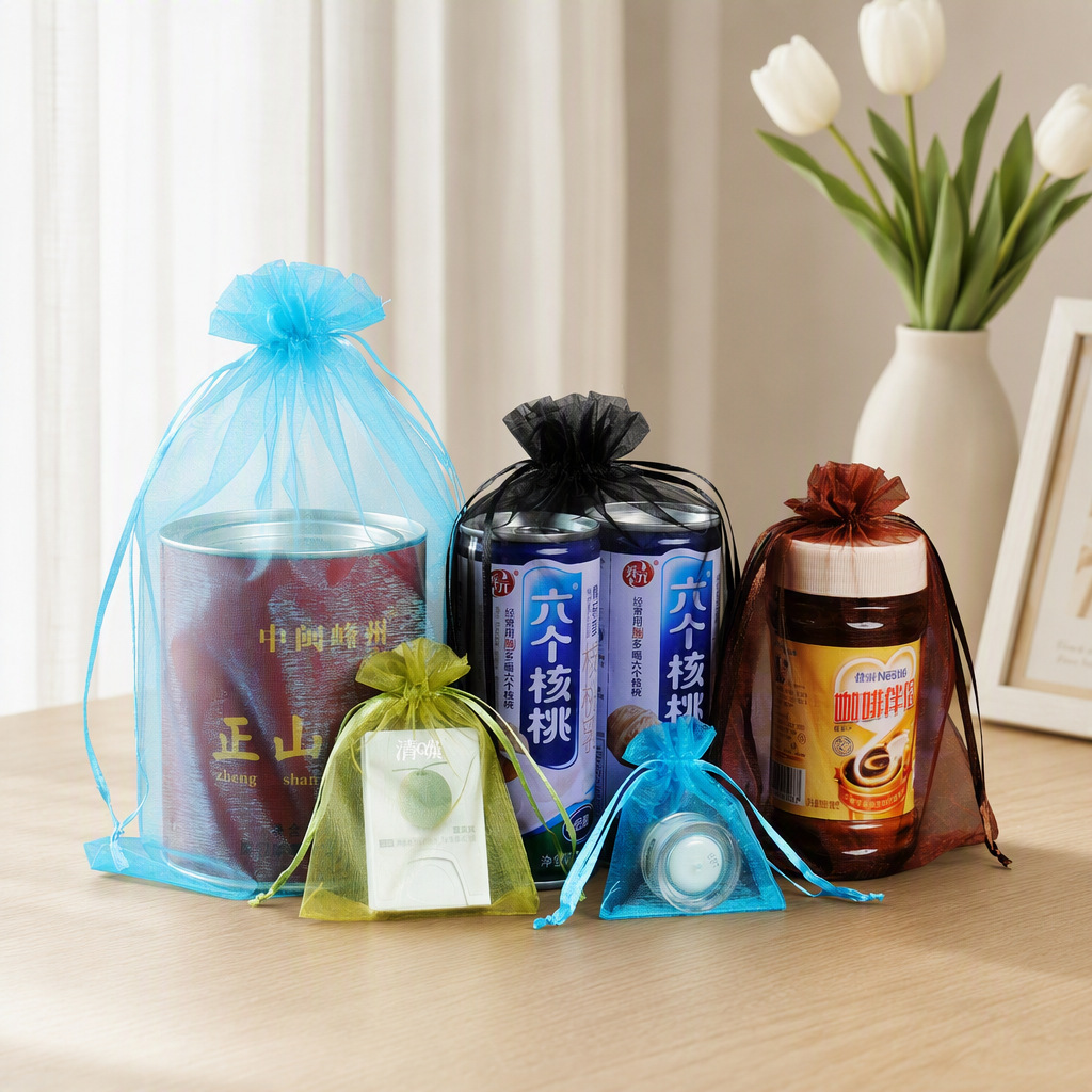 现货欧根网纱袋茉莉花香包抽绳束口礼品素色饰品首饰袋定制logo