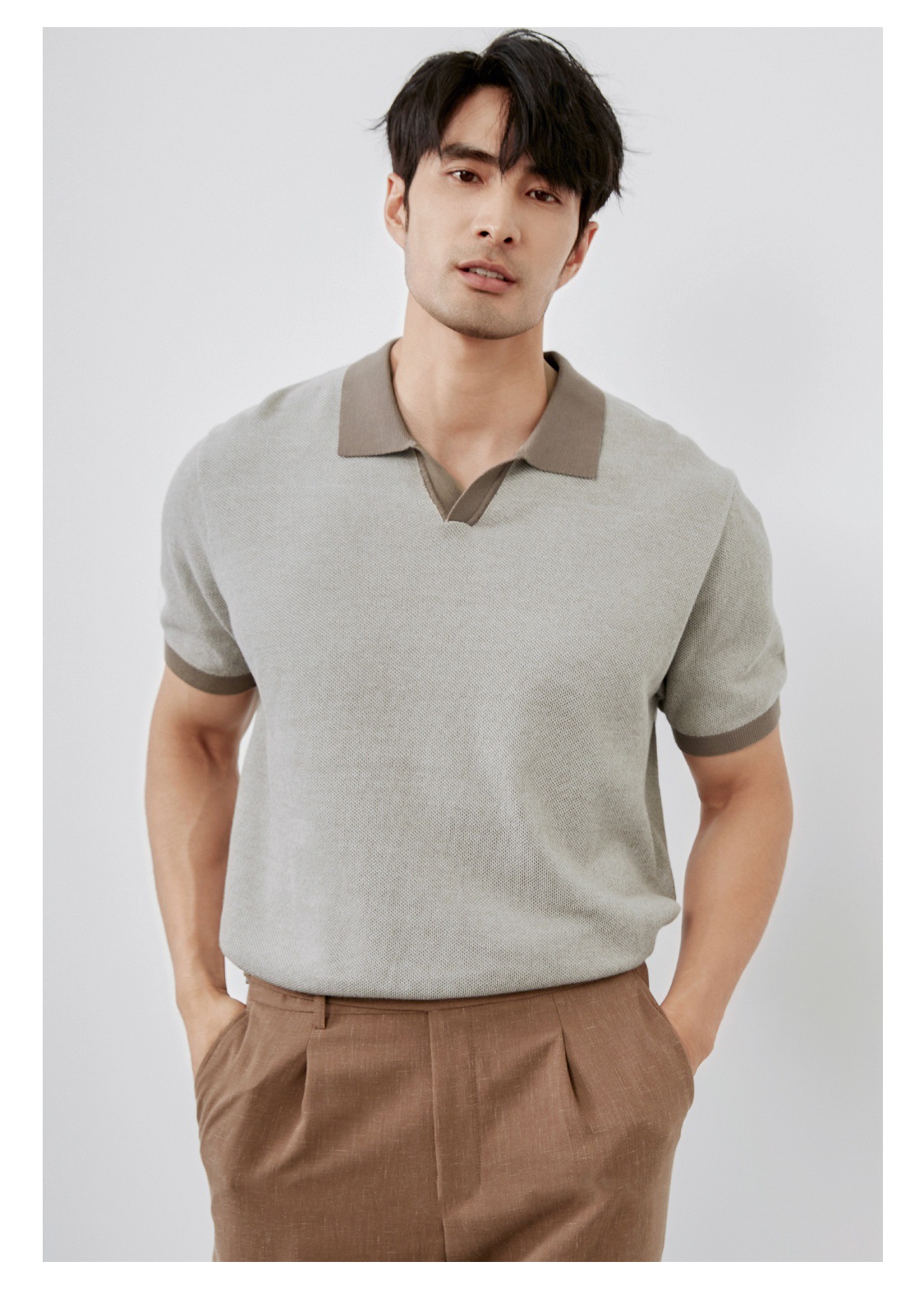Men's Casual Polo Shirt British Retro High End Lapel Knitted Short Sleeve T-Shirt Breathable Slim Fit Business Top_viptrois.com