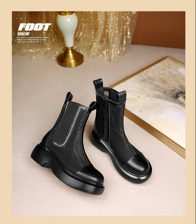 Boot lưới nữ cổ thấp thoáng khí mùa hè phong cách Martin — Màu đen chi tiết 18