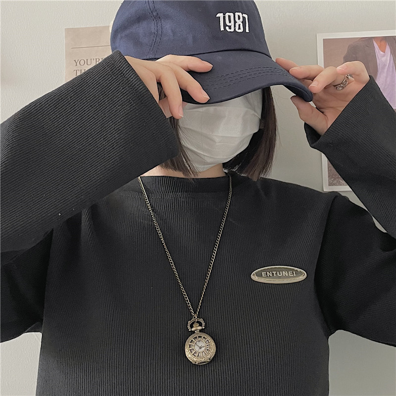 Trendy Personalized Creative Necklace Pocket Watch for Middle and High School Students, Ins High-Value Simple Fashion Flip Cover Cool and Handsome