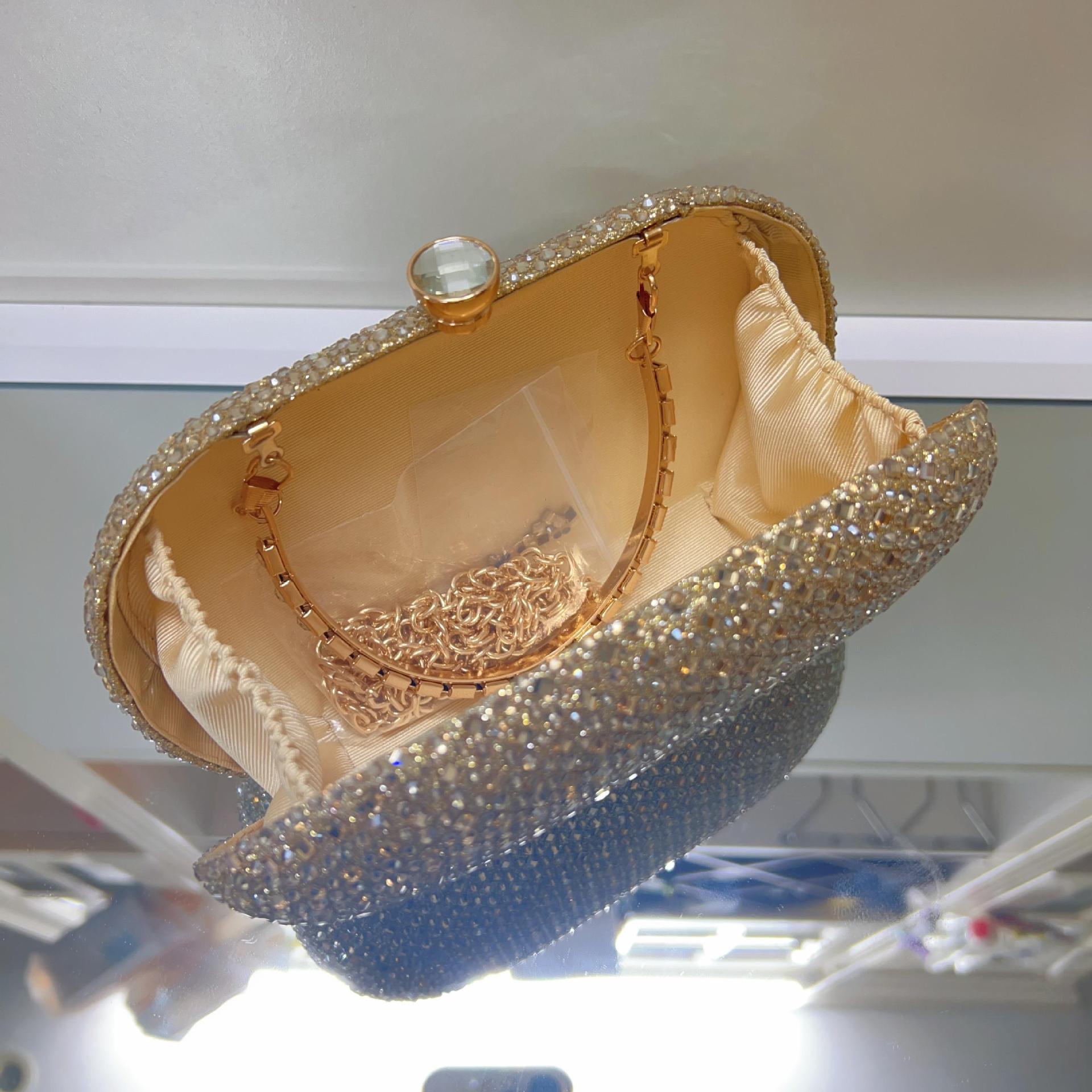 Túi clutch nữ đính đá sáng bóng dự tiệc thanh lịch — vàng nhạt, bạc, ngọc lục bảo, màu xanh đậm
