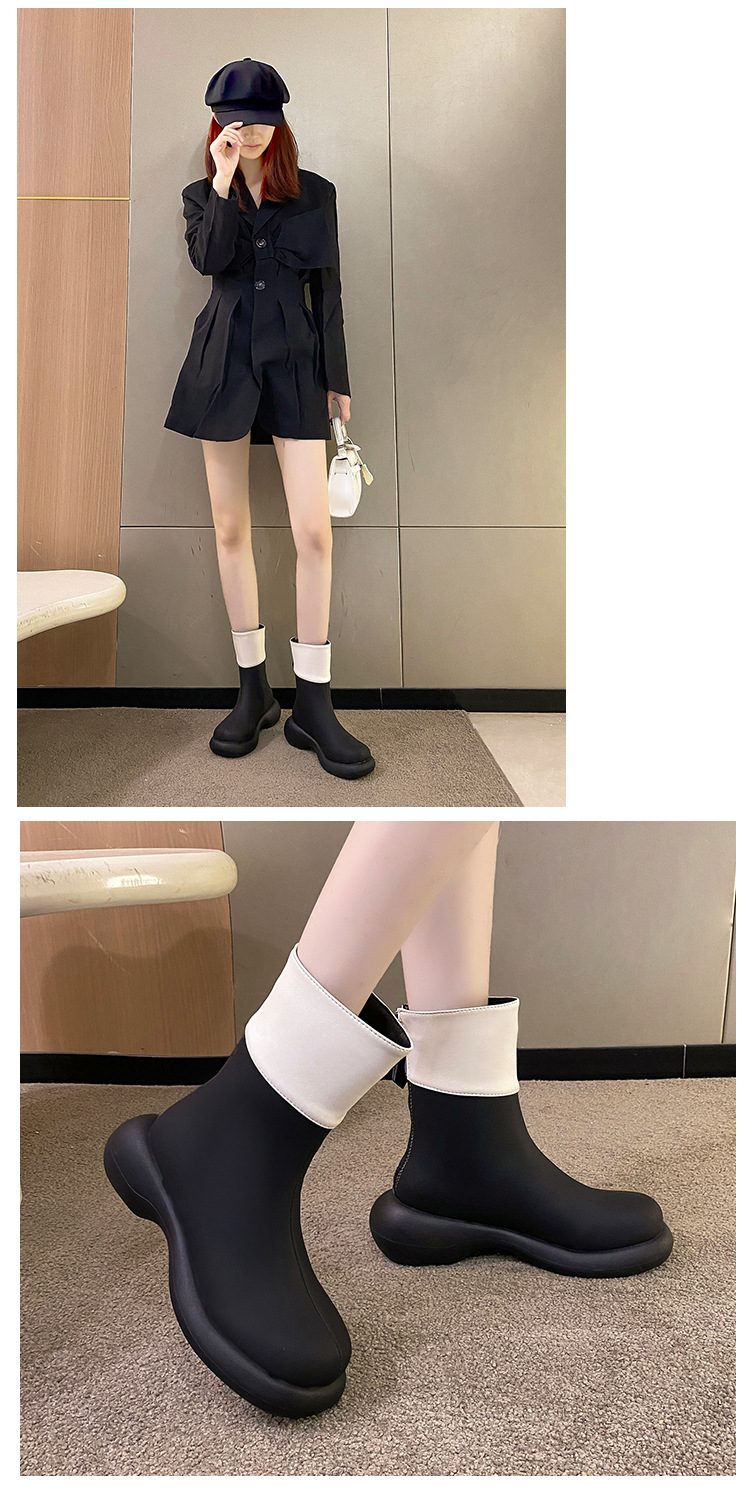 Round-toe short boots, feminine, slim boots that show longer legs, 2023 autumn and winter new style, versatile thick-soled back zipper boots_voghion.com