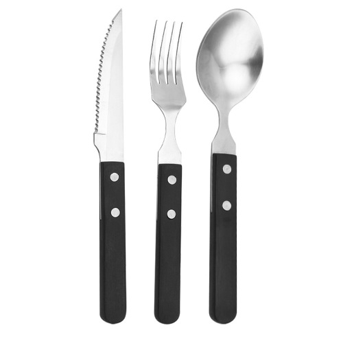 New Home Kitchen Tableware Plastic Handle Steak Knife Fork Spoon Set 3-Piece Set Stainless Steel Steak Tableware