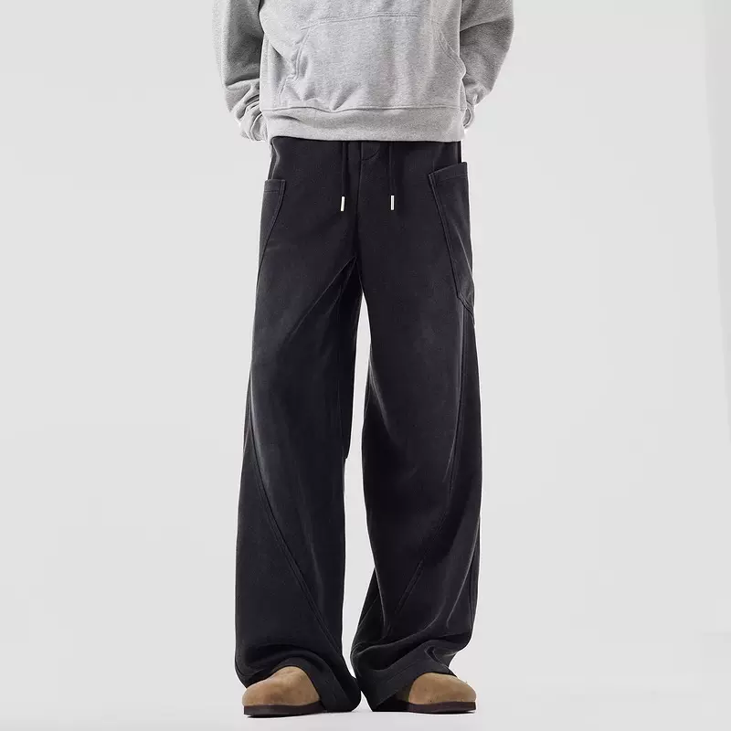 美式工装水洗纯棉休闲卫裤男潮牌垂感百搭宽松直筒长裤重磅阔腿裤