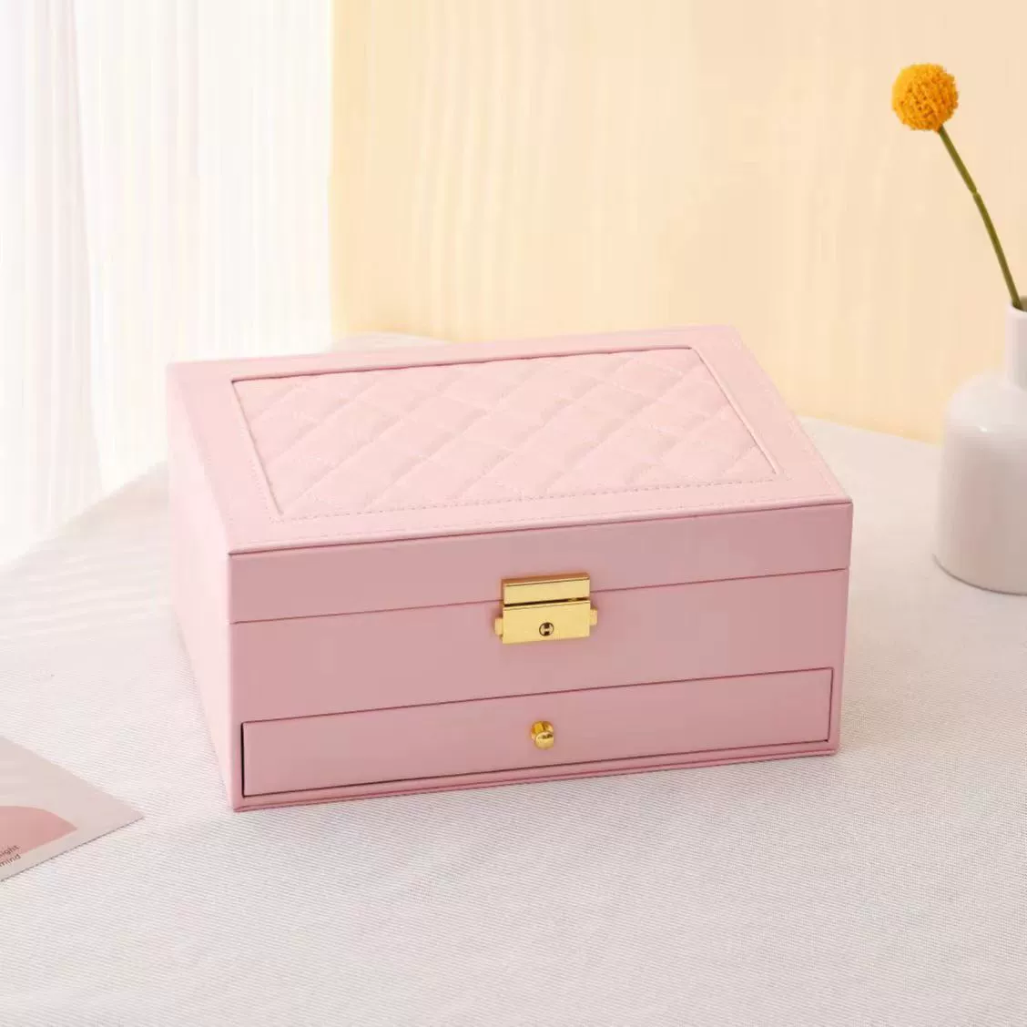 Polyurethane Jewelry Storage Box, Multi-Layer Large Capacity Organizer for Rings & Necklaces