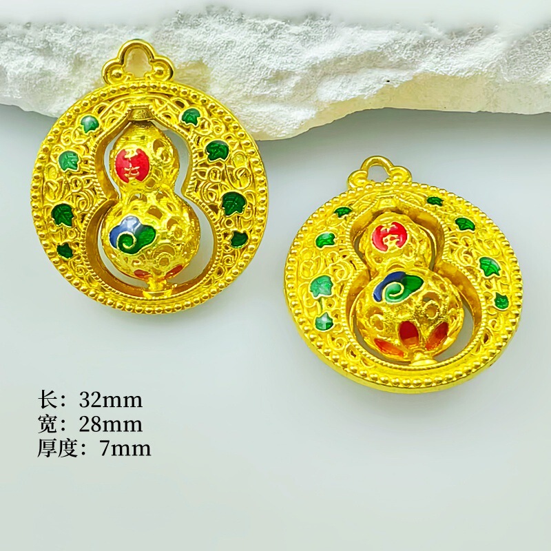 古法金保色镂空福字貔貅五福圆满转转平安葫芦手绳DIY饰品配件饰|undefined