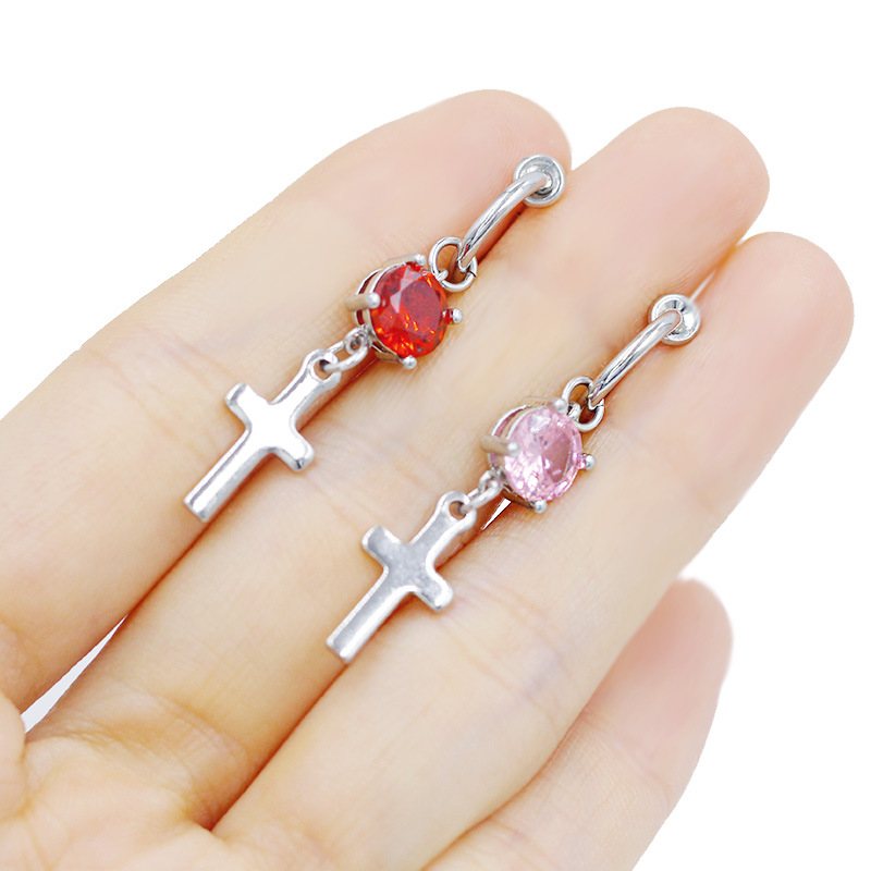 Stainless Steel Non-piercing Cross Belly Button Ring Jewellery_voghion.com
