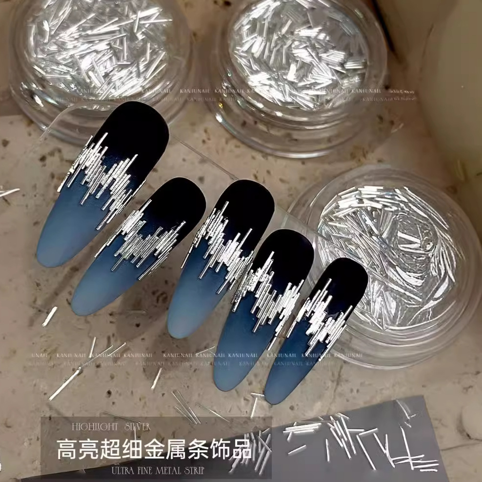 Barras metálicas de joyería de manicuría red club nocturno bungee flash flash reflector remaches brillantes plata nail ornamentos