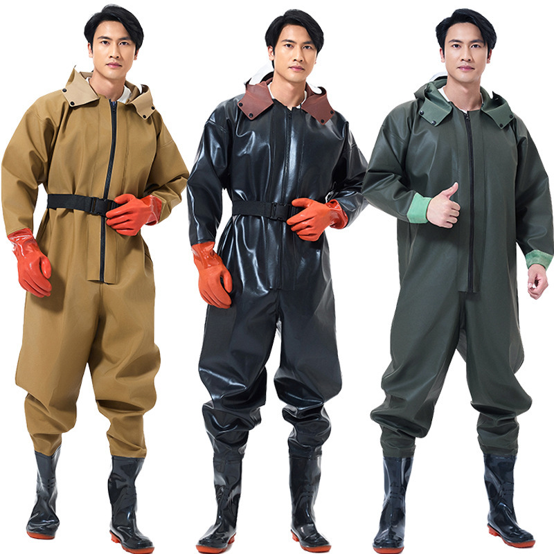 Wading pants, rain pants with rain boots, wading shorts, half-body waterproof clothing for fishing, men's full-body one-piece, thickened waterproof shoes for reservoir use