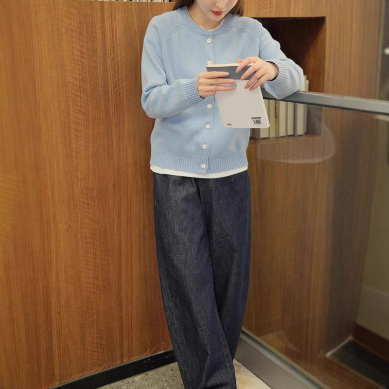 26 Spring and Autumn Blue Retro Denim Mango Pants Versatile Fashion Casual Straight Pants New Loose Women's Long Pants for Spring and Autumn