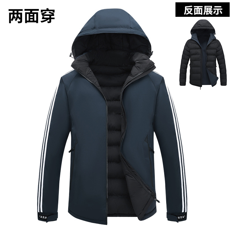 Abrigo de algodón acolchado de doble cara para hombre de invierno Sombrero desmontable Abrigo acolchado de algodón cálido engrosado Abrigo acolchado de algodón para hombre Venta directa de fábrica