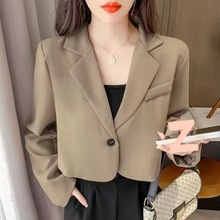 春秋纯欲风宽松短款露脐别致西装外套女设计感小众超好看西服上衣