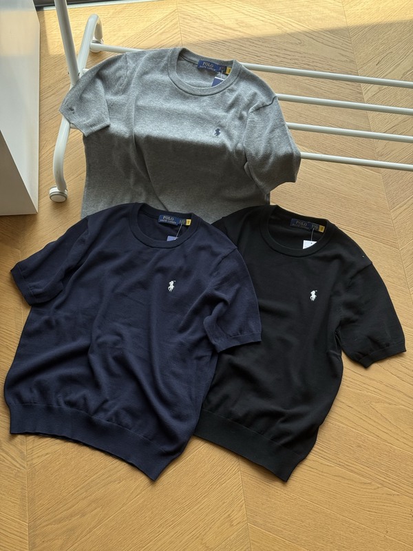 高品质RL拉夫夏款小马刺绣Logo针织圆领简约百搭短袖T恤男女同款|undefined