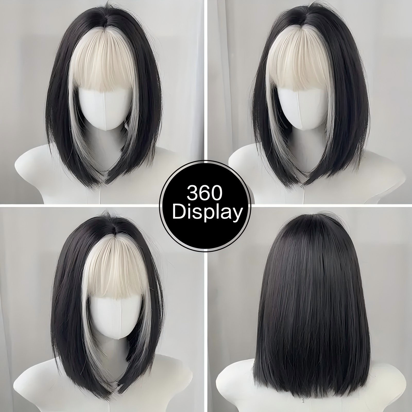 2025 Cross-Border Light Gold Bangs Highlighted Black Bob Wig Full Head Cover Button Mesh Simulated Head