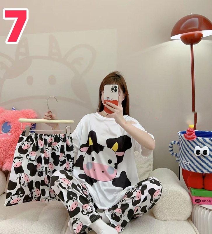 睡衣女夏季新款卡通三件套可爱简约休闲圆领家居服套装可外穿|undefined