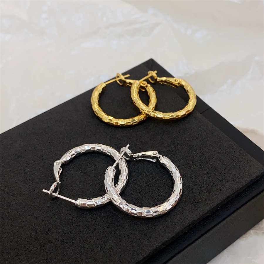 Copper Plated with 18K Gold Plain Hoop Earrings with a Cool Texture, New Style for Women, Simple, High-End, Fashionable and Versatile Earrings