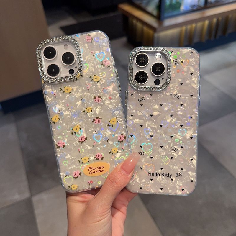 ドットダイヤモンドフレーム ハートシェル柄 iPhone17ケース対応 可愛いiPhone16promax カートゥーン13/11|undefined