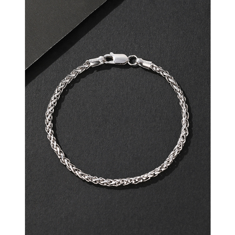 S925 Sterling Silver 3.0 Round Chopin Bracelet Men's Bracelet Thick Chain Hip-hop Trendy Personality Retro Niche Boys Simple