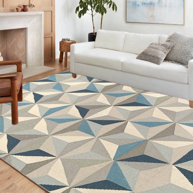 Indian Handmade Wool Kilim Modern Geometric Woven Carpet Living Room Coffee Table Rug Double-Sided Bedside Blanket