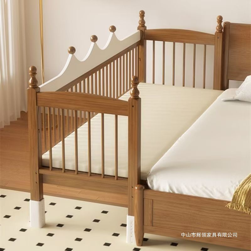 Beech Wood Children's Spliced ​​Large Bed Height-Adjustable Baby Solid Wood Widened Bed Adults Can Sleep Fence Lift Spliced ​​Bed