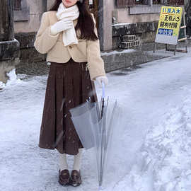 时髦法式复古格纹高腰百褶半身裙子女2024新款厚冬款a字裙长裙