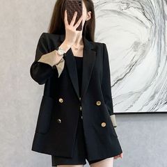 黒いスーツのコートの女性の春秋の新型の韓国版はゆったりしています。