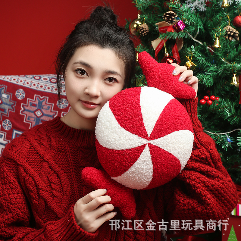 Cross-Border New Product Candy Cane Pillow 3D Candy Plush Pillow Cushion Creative Christmas Decoration Candy Pillow Wholesale