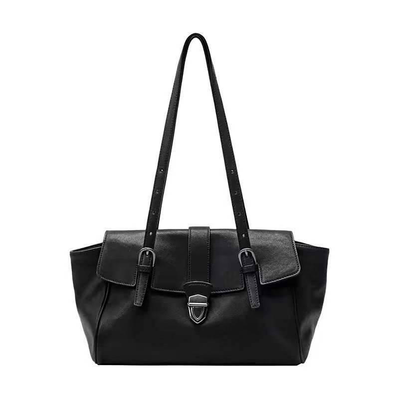 Premium Vegetable Tanned Leather Baguette Briefcase For Women 2026 New Casual Retro Commuter Handbag Shoulder Bag - Thumbnail 7