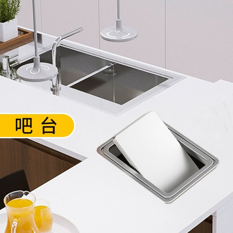 304 Stainless Steel Flip-Top Trash Can with Built-In Swing Lid, Hidden Wall-Mounted Cabinet Storage, Minimalist Design 304 Stainless Steel Flip-Top Trash Can with Built-In Swing Lid, Hidden Wall-Mounted Cabinet Storage, Minimalist Design
