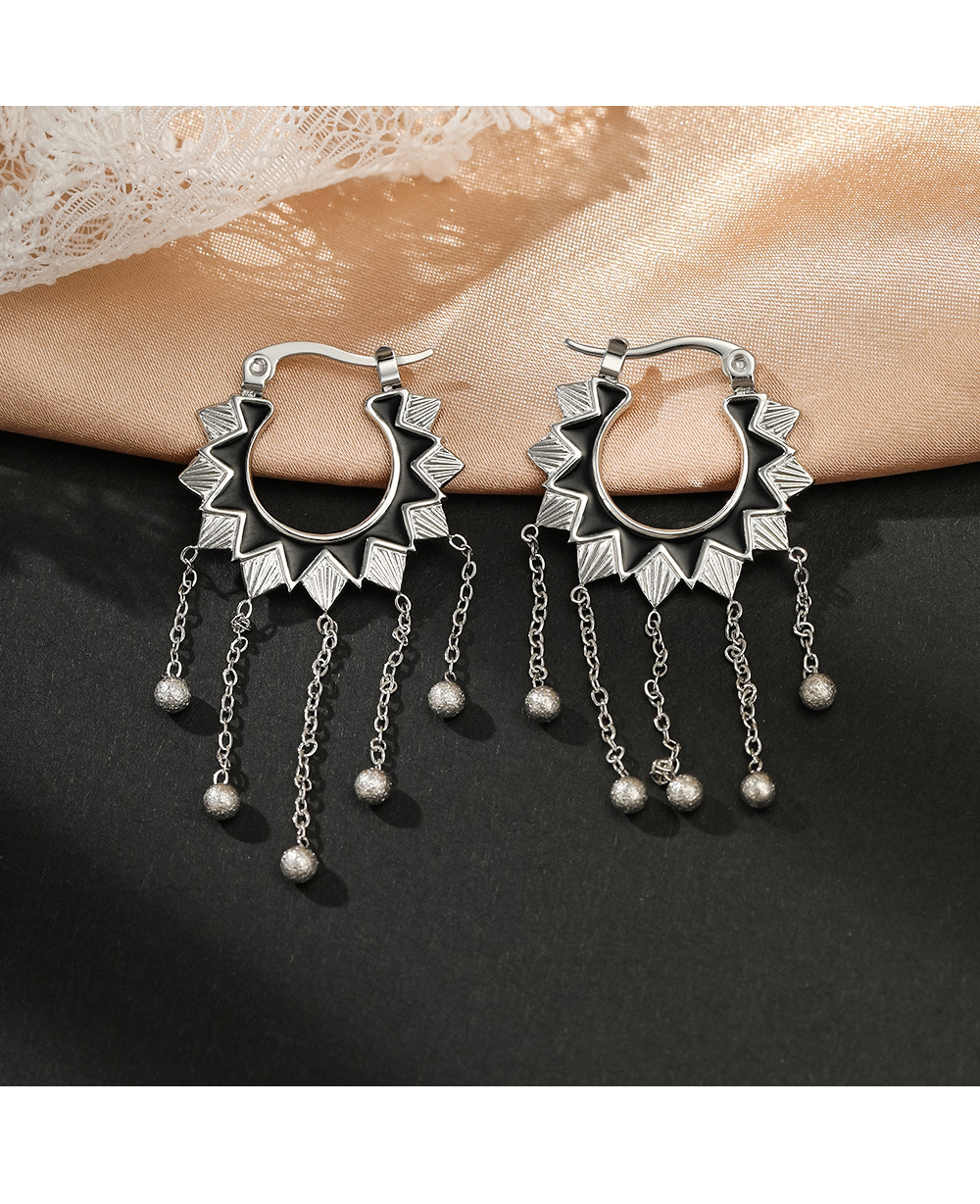 Fashion Geometric Stainless Steel Tassel Gold Plated Hollow Out Earrings 1 Pair